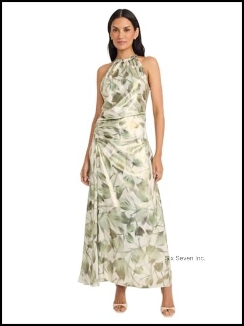 Rutched Waist Halter Neck A-line Maxi Dress
